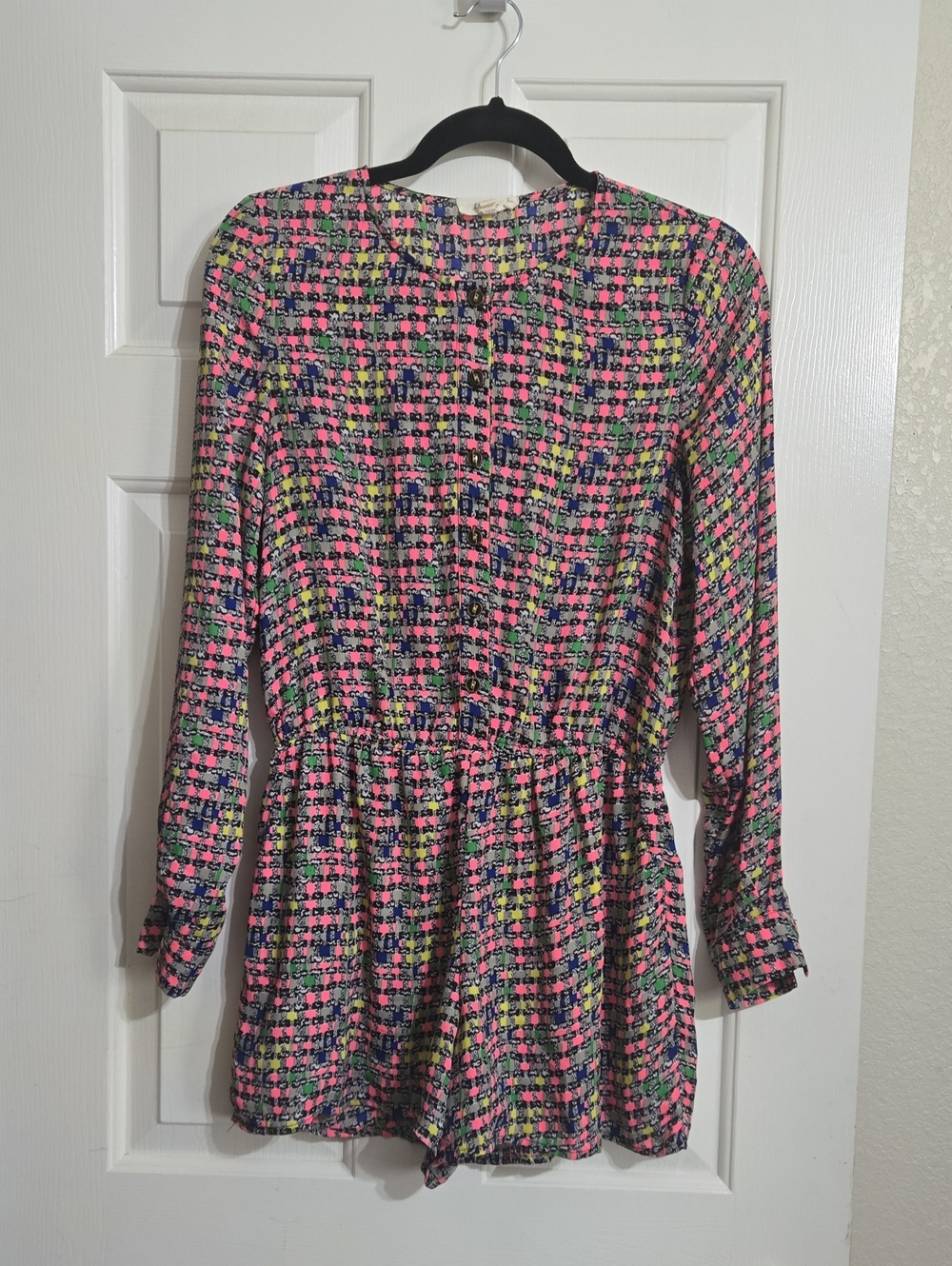 Freeway Neon Pink Multi-Color Long-Sleeve Romper